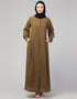 Modern Daily wear abaya with front opening and hidden placket in Color Gold